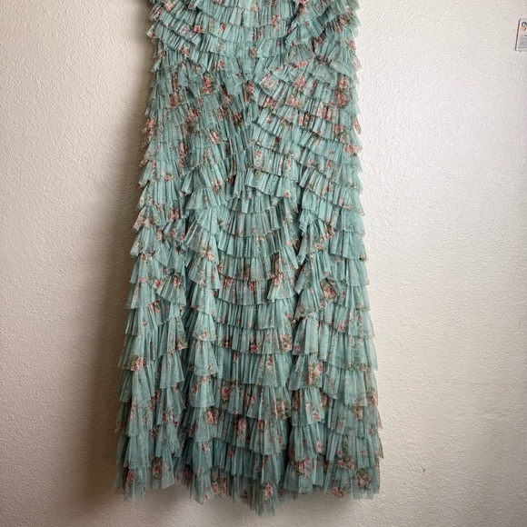 Mac Duggal 8014 Ruffle Tiered Short Sleeve A-Line Dress NWT Sage Multi - Picture 13 of 16